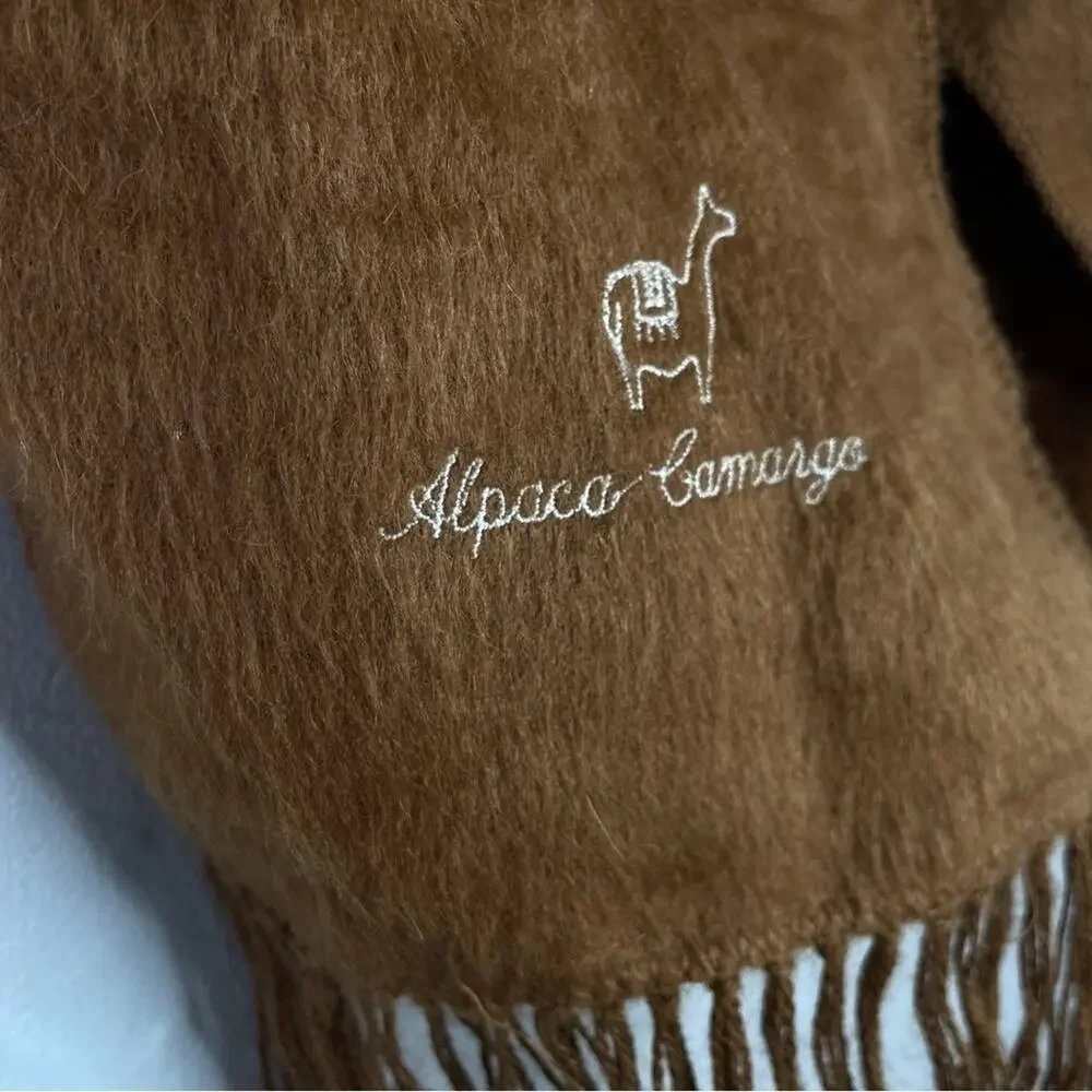 ALPACA CAMARGO Scarf Neutral Brown Fringe Warm Autumn Fall Winter Indie Lagom